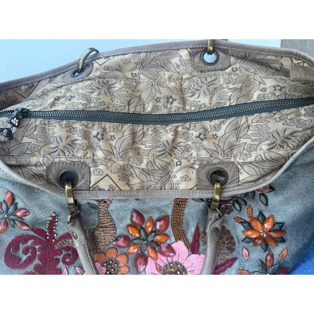 Anthropologie Ipa-Nima Handbag Tote Beaded Embroidered Floral Leather Handles - Picture 12 of 14